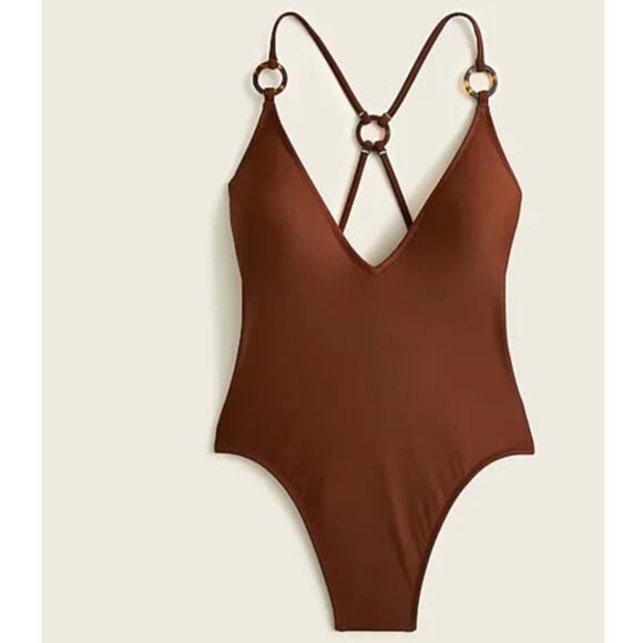 J. Crew Other - NEW J.Crew O-ring V-neck one-piece Swimsuit Size 22 Brown Plus Size